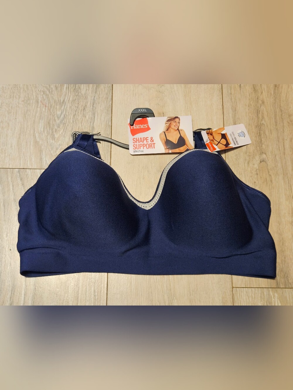 NWT Hanes Shape & Support Wirefree Bra 3XL Navy Blue Wireless T-Shirt MHW199